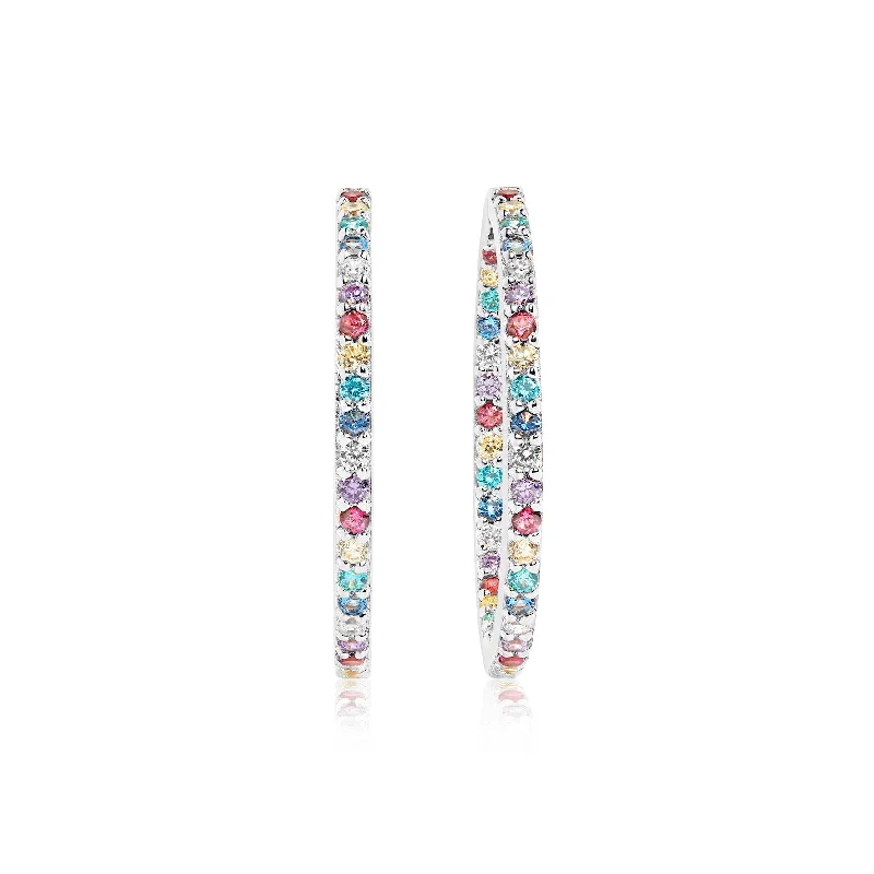 Women’s layered earrings-Bovalino Silver Earrings w. Blue, White, Yellow, Purple & Pink Zirconias