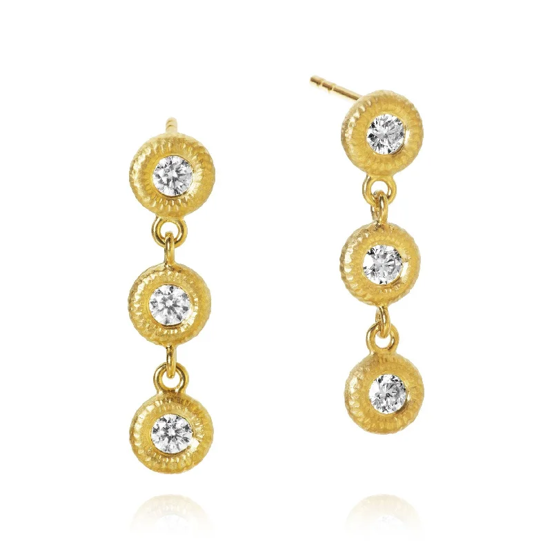 Women’s long drop earrings-Glory 18K Gold Earrings w. Diamonds