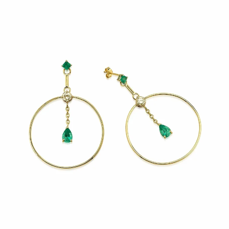 Women’s hoop and stud earrings-Artisia Circle 18K Gold Earrings w. Diamonds & Emeralds