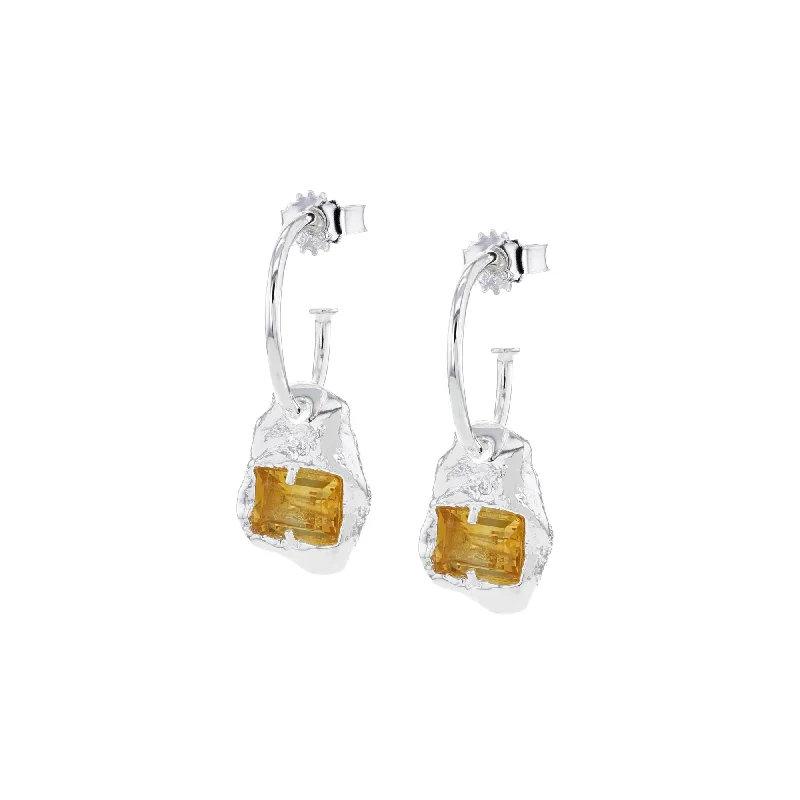 Women’s gold and diamond earrings-Combined Silver Earrings w. Yellow Zirconia