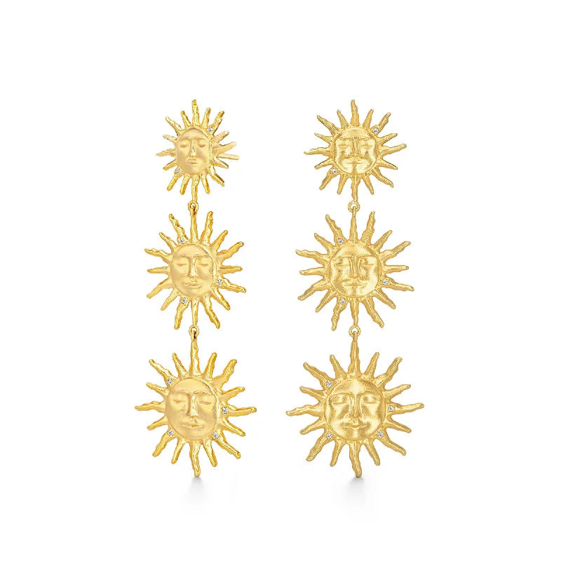 Women’s rhinestone earrings-Three Suns Gold Plated Earrings