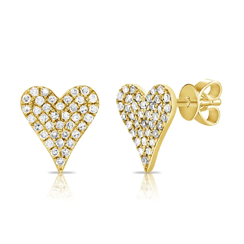 Women’s jade earrings-Elongated Pave Heart Studs