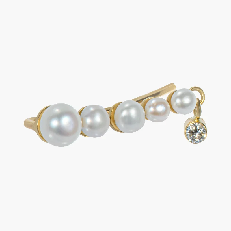 Women’s unique earrings-Maya 01 9K Gold Earcrawler w. Diamond & Pearls