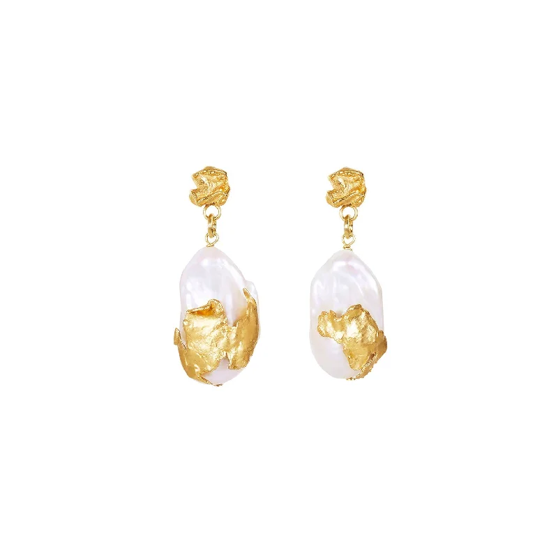 Women’s diamond drop earrings-Cordelia Drop Gold Plated Earrings w. Pearls