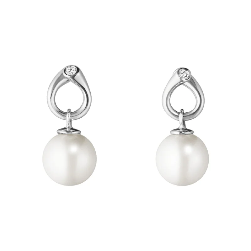 Women’s rose earrings-Magic 18K White Gold Earrings w. Pearls