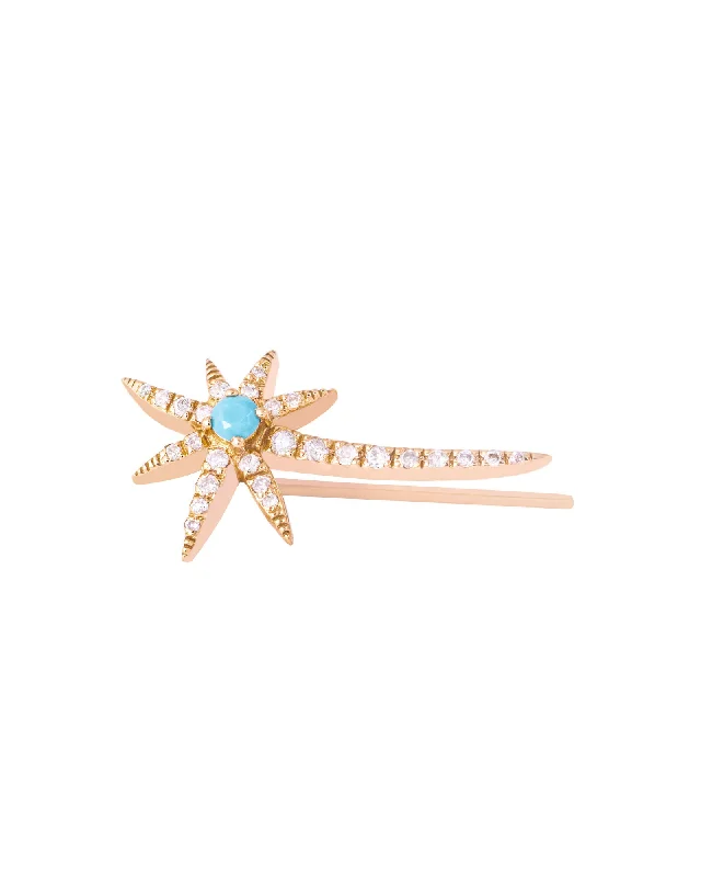 Women’s Swarovski earrings-Flying Star 18K Gold, Whitegold or Rosegold Earring w. Diamonds & Turquoise