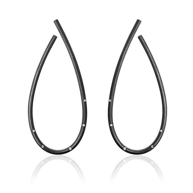 Women’s elegant drop earrings-Mega Kharisma Oxidized Silver Earrings w. Diamonds