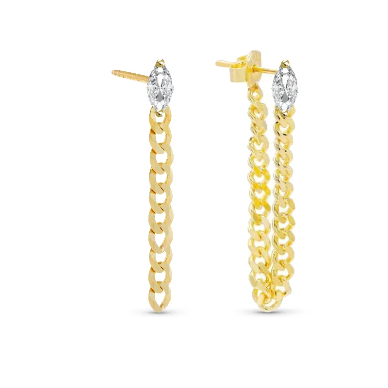 Women’s vintage-style earrings-Mixed Shapes Solitaire Diamond Cuban Chain Studs (PAIR)