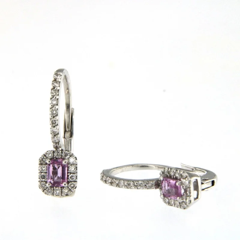 Women’s luxury earrings-Candy 18K White Gold Earrings w. Diamonds & Pink Sapphire