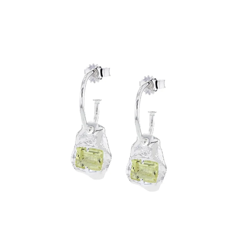 Women’s diamond hoop earrings-Combined Silver Earrings w. Green Zirconia