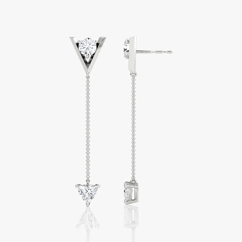 Women’s platinum earrings-V Duo Dangle 14K White Gold Earrings w. 1.0ct Lab-Grown Diamonds