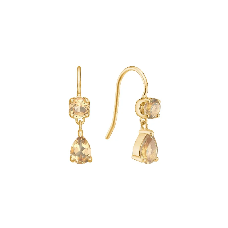 Women’s hoop earrings-Olalla 18K Gold Plated Hoops w. Champagne Quartz