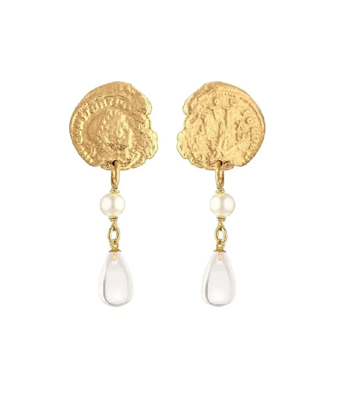 Women’s hoop and stud earrings-Constantine Crystal Gold Plated Earrings w. Pearls