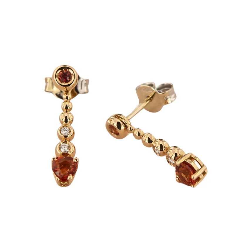 Women’s zirconia earrings-Bubble 18K Rose Gold Earrings w. Diamonds & Orange Sapphire