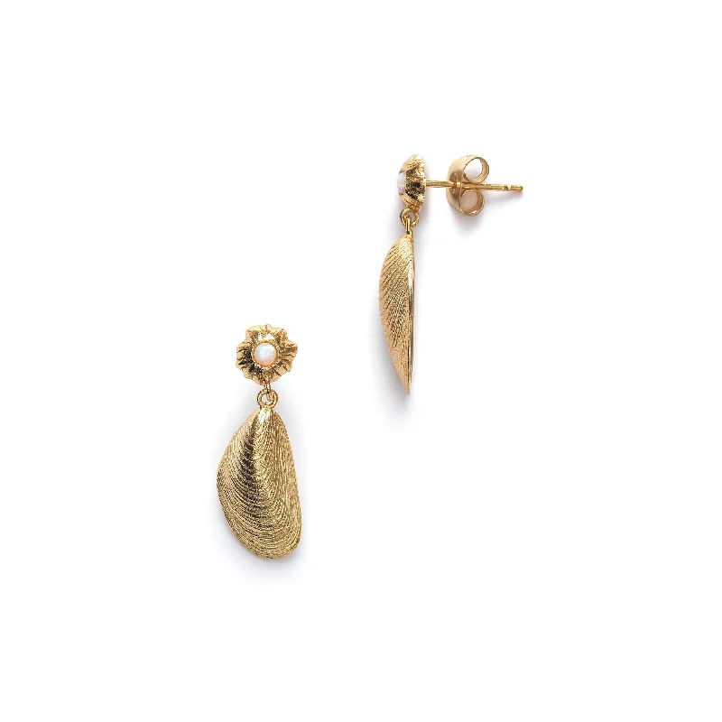 Women’s pearl drop earrings-Petit Moules Gold Plated Earrings w. Opal