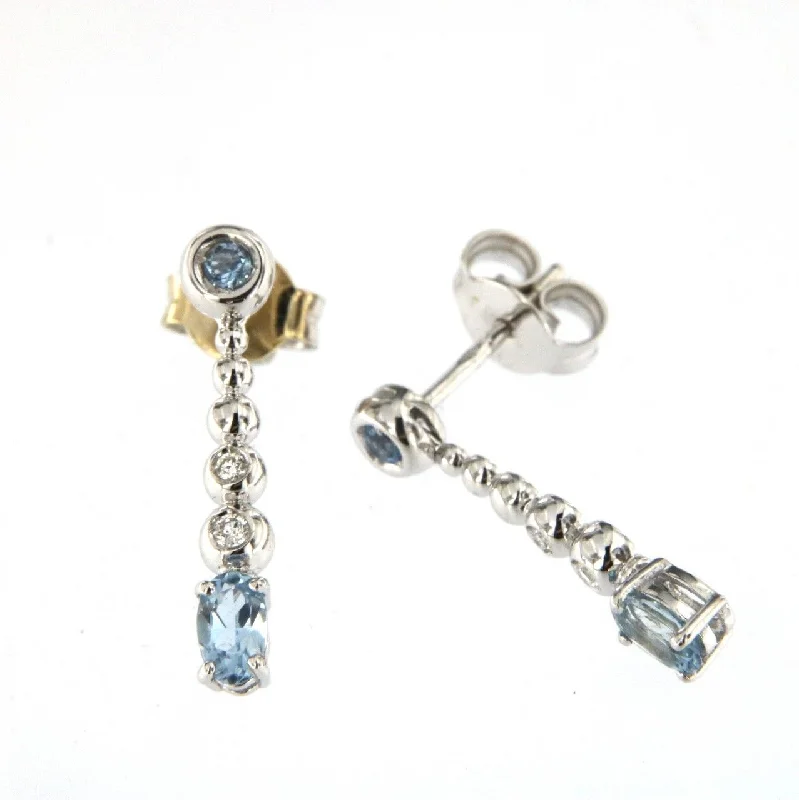 Women’s ethnic earrings-Bubble 18K White Gold Earrings w. Diamonds & Light Blue Aquamarine