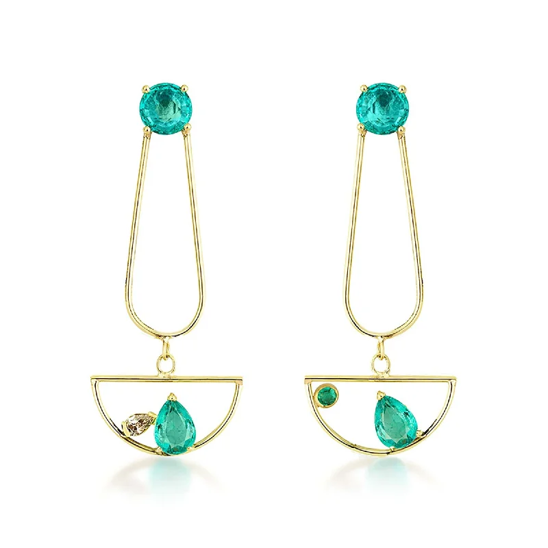 Women’s artistic earrings-Artisia Gondola 18K Gold Earrings w. Diamonds & Emeralds