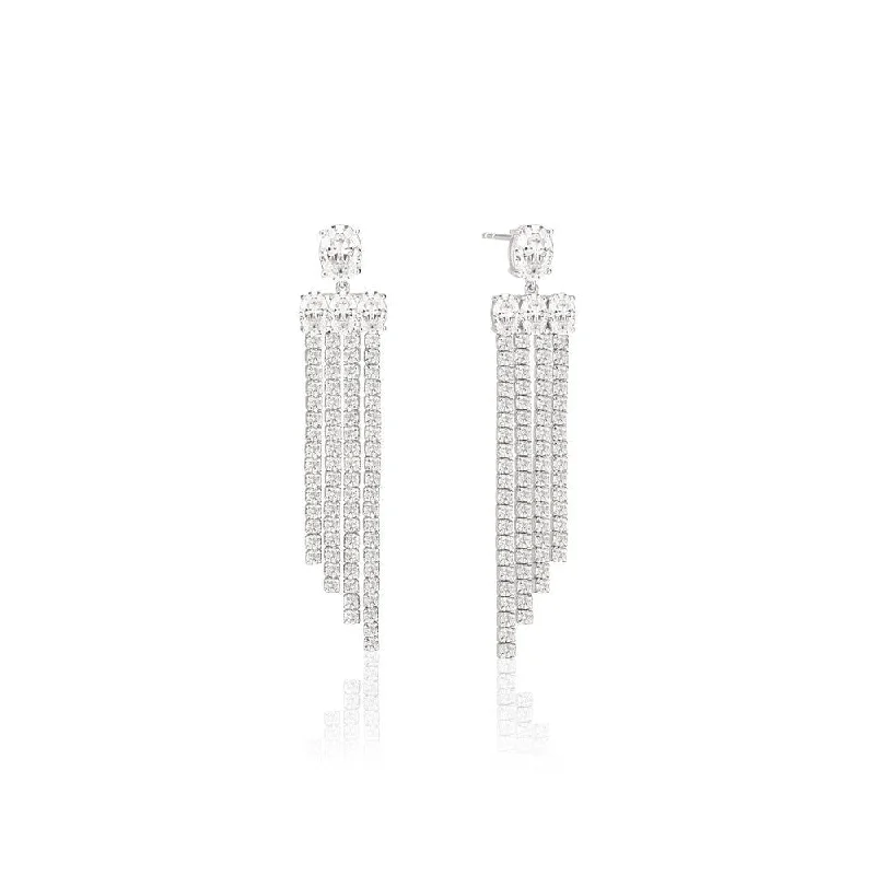 Women’s matching earrings and necklace-Ellisse Lungo Exclusive Piccolo Silver Earrings w. Zirconias