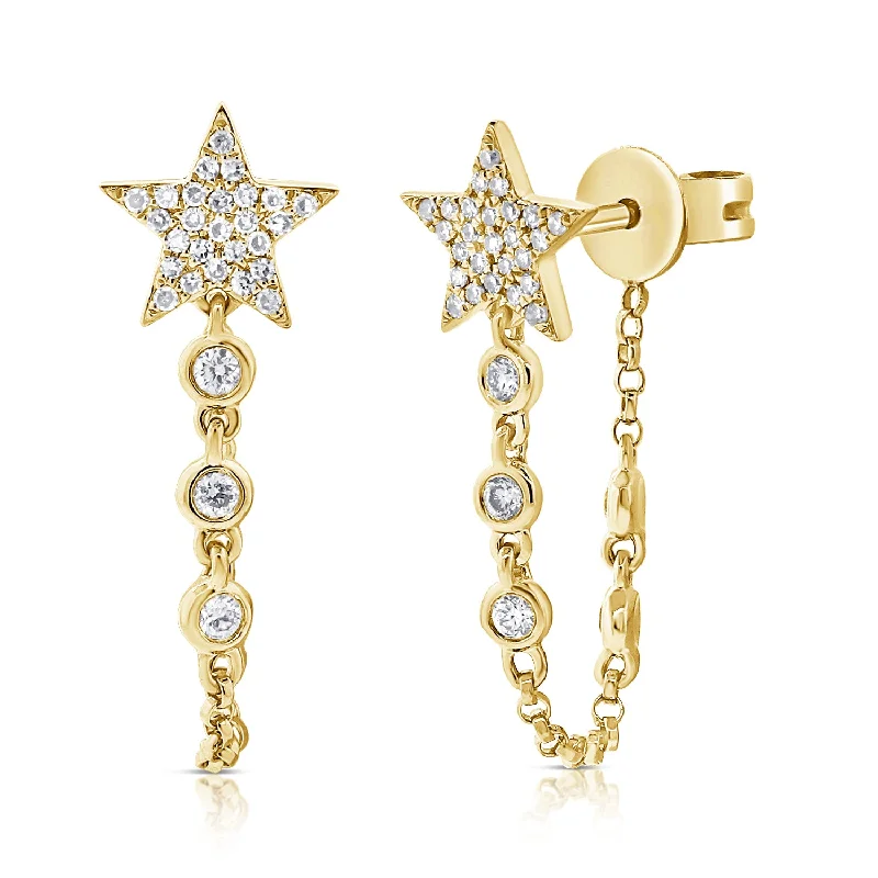 Women’s large earrings-Star Bezel Drop Chain Earrings (Pair)