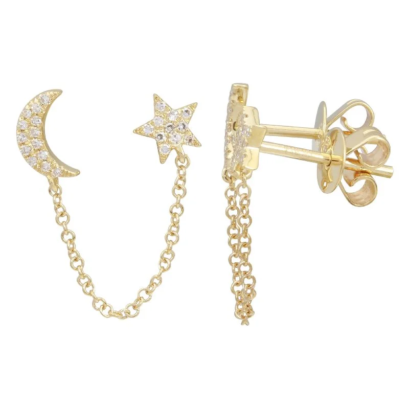 Women’s lightweight earrings-Moon & Star Chain Earring