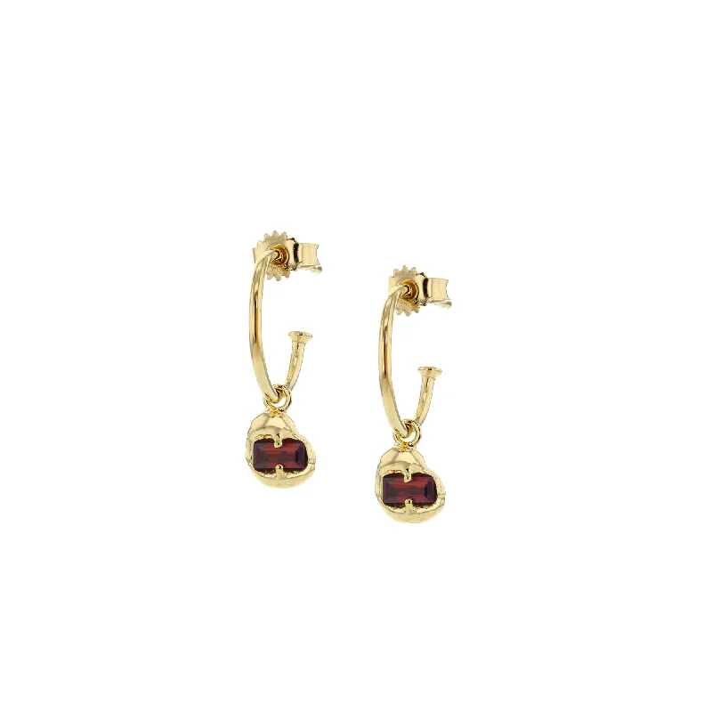 Women’s hanging earrings-Joined Gold Plated Earrings w. Red Zirconias