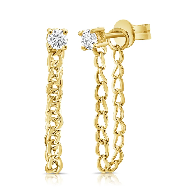 Women’s gold gemstone earrings-Diamond Stud Cuban Chain Earring