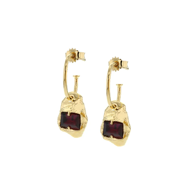 Women’s chunky earrings-Combined Gold Plated Earrings w. Red Zirconias