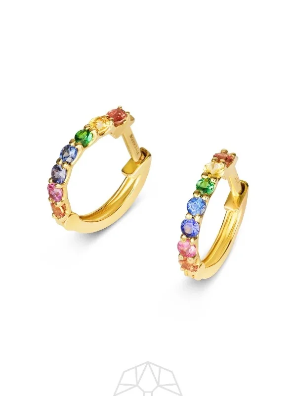 Women’s diamond chandelier earrings-Rainbow Sapphire 14K Gold Earrings