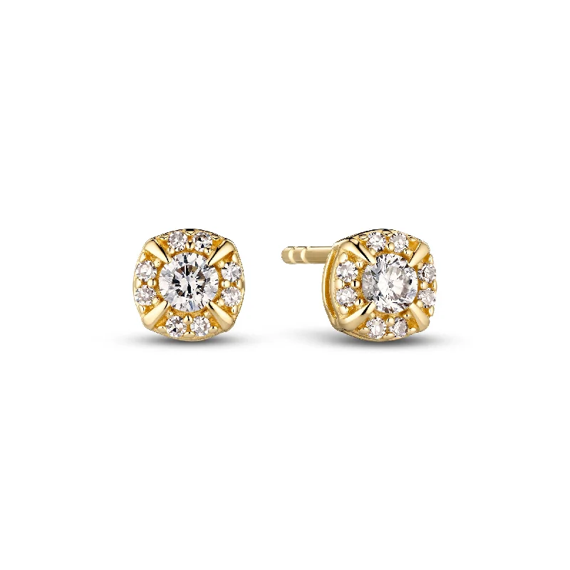 Women’s designer earrings-Rome 14K Gold Studs w. Lab-Grown Diamonds