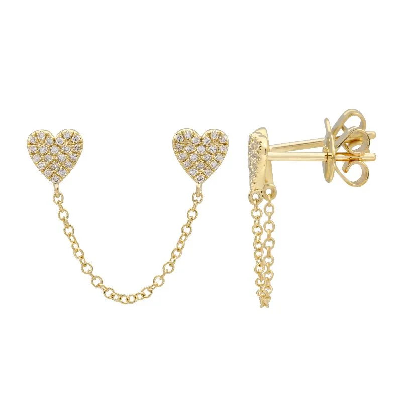 Women’s rhinestone earrings-Double Heart Pave Chain Earring (Single)