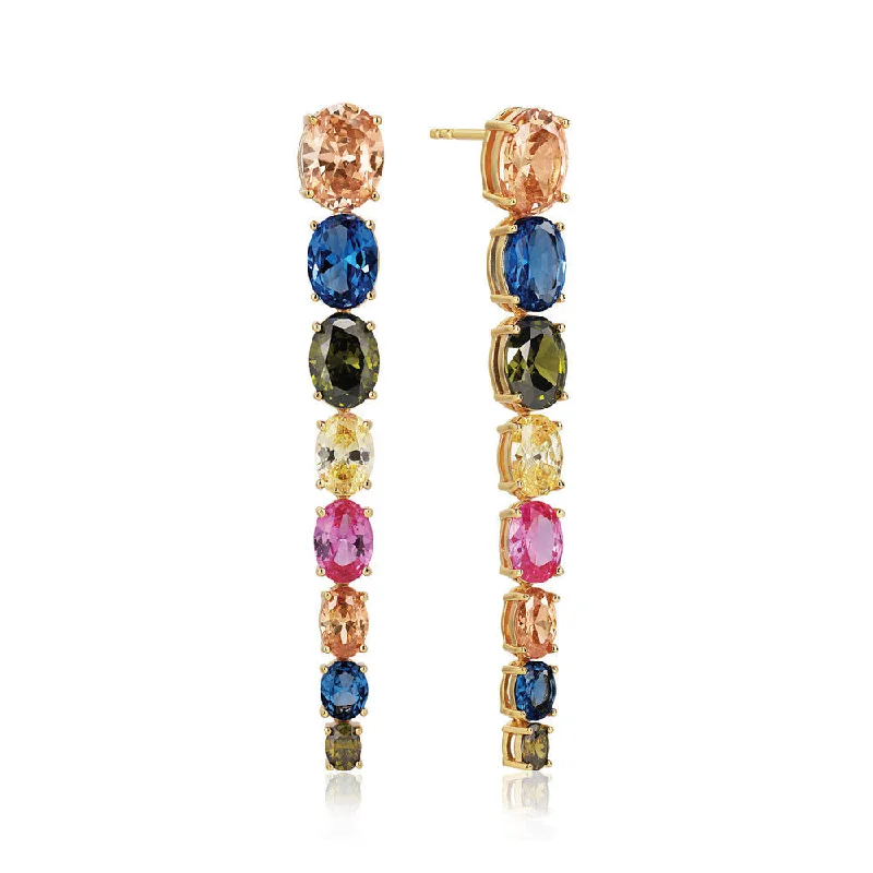 Women’s designer earrings-Ellisse Lungo Otto 18K Gold Plated Earrings w. Colored Zirconias