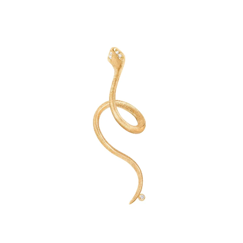 Women’s red earrings-Snake 18K Gold Earring w. Diamonds