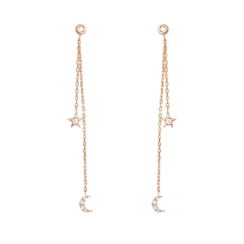 Women’s geometric earrings-Dancing Celestial Duo 18K Rose Gold Earring w. Diamonds