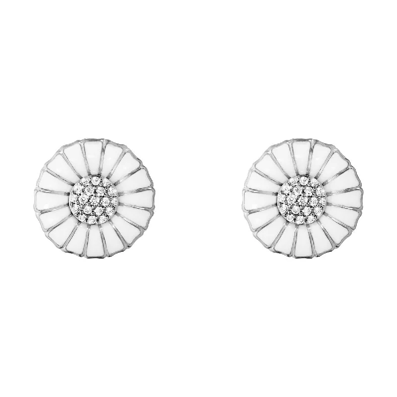 Women’s butterfly hoop earrings-Daisy 11 mm. Silver Earrings w. Diamonds, 0.10ct.