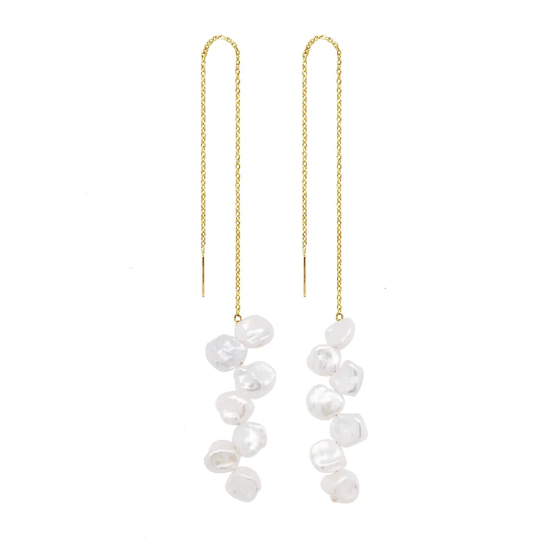 Women’s minimalist diamond earrings-Shell Pearls Gold Plated Earrings w. Pearls