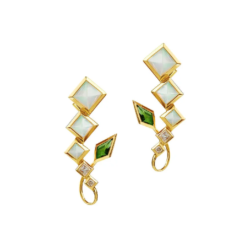 Women’s minimalist diamond earrings-SPECTRUM Arabesque Green 18K Gold Earrings w. Chrome diopside, Opal & Diamond