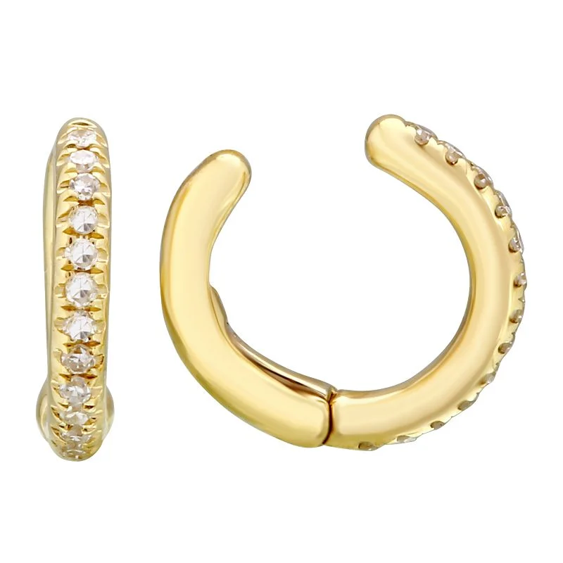 Women’s gold and pearl earrings-Pave Ear Cuff Earring (Piercing-Free)