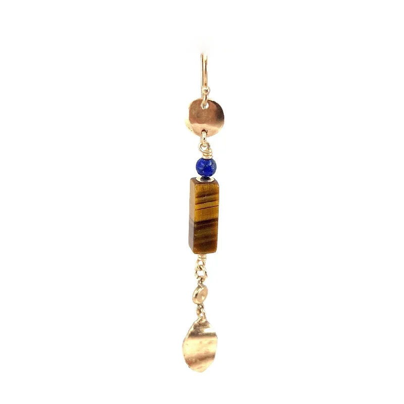 Women’s trendy earrings-Florentina 14K Goldfilled Ear Hook w. Tiger's Eye & Lapis