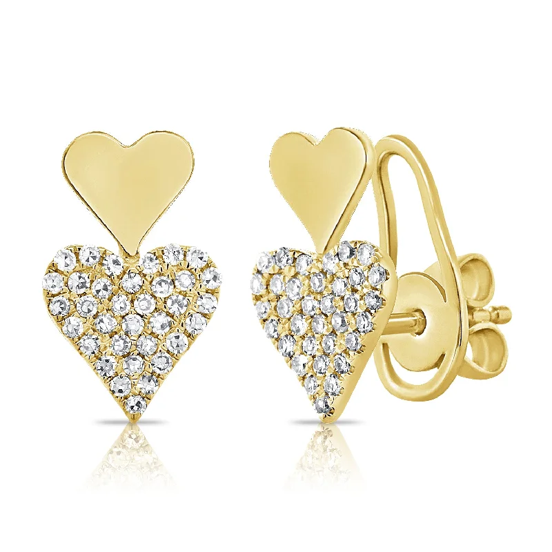 Women’s minimalist earrings-Elongated Pave Double Heart Studs