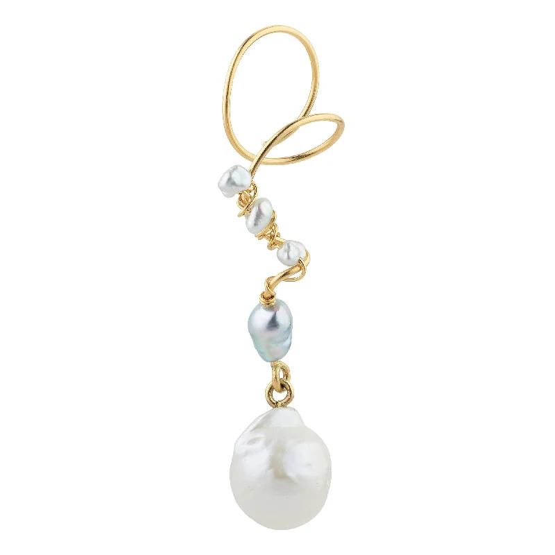 Women’s flower earrings-Pearly Sara 18K Gold Earring w. Pearls