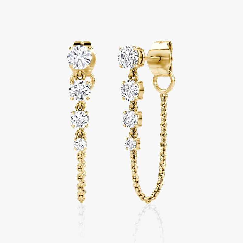 Women’s custom earrings-Linked 14K Gold Tennis Earrings w. 1.10ct Lab-Grown Diamonds