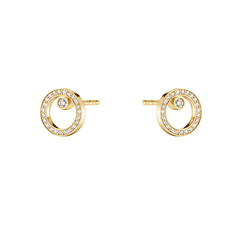 Women’s square earrings-Halo 18K Gold Studs w. Diamonds 0.12 ct