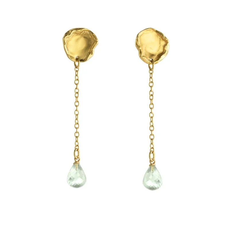 Women’s custom-made earrings-Arva Droplet Gold Plated Earrings w. Crystals