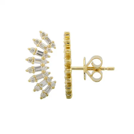 Women’s birthstone earrings-Baguette Royalty Crawler Studs