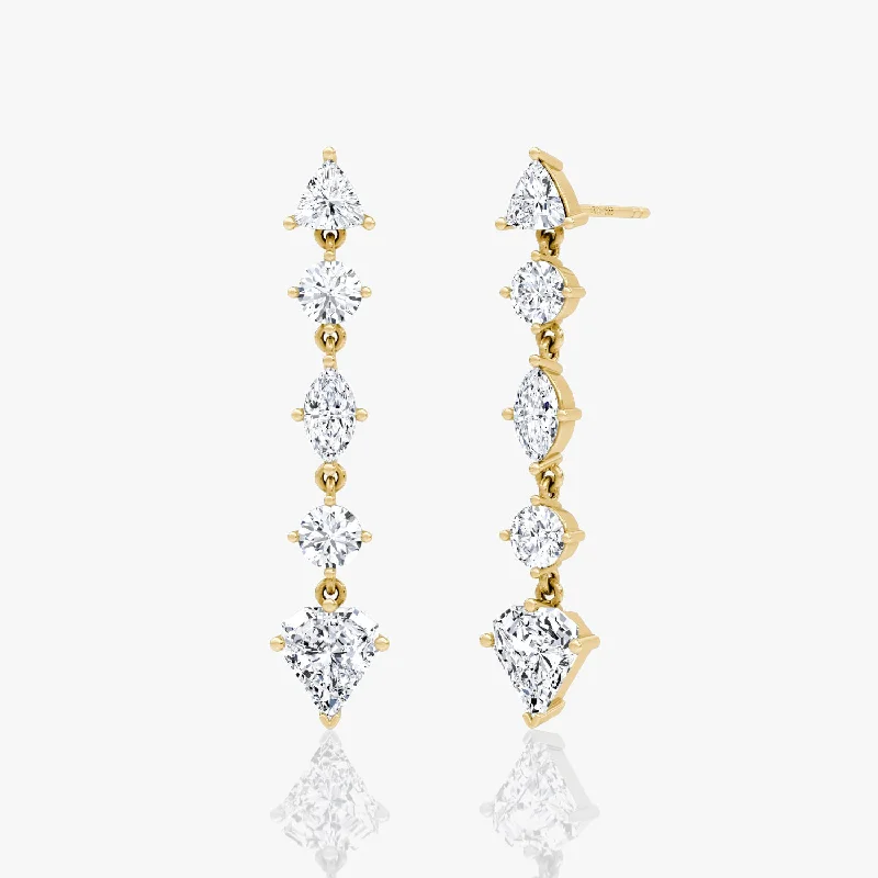 Women’s diamond hoop earrings-Mixed Shape Pavé Dangle 14K Gold Earrings w. 3.0ct Lab-Grown Diamonds