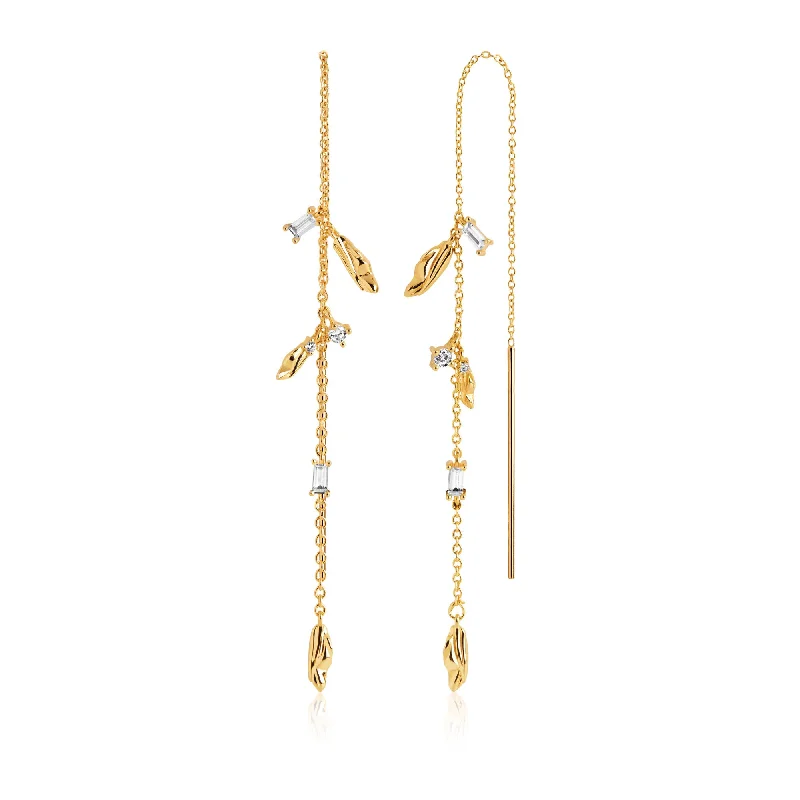 Women’s colorful earrings-Vulcanello Chain Gold Plated Earrings w. White Zirconias