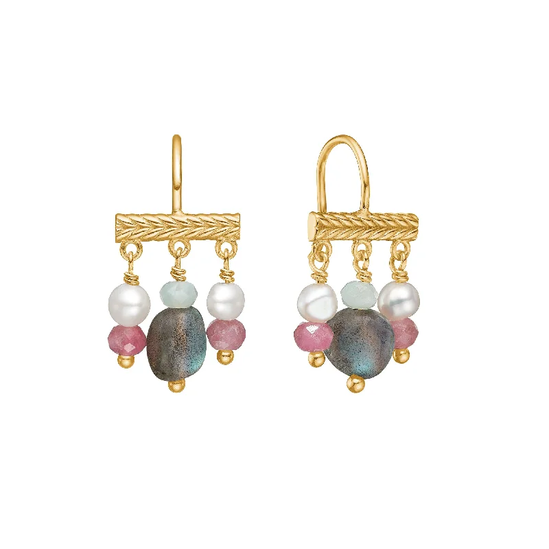 Women’s sparkling earrings-Mirage 18K Gold Plated Earrings w. Hanging Mixed Stones