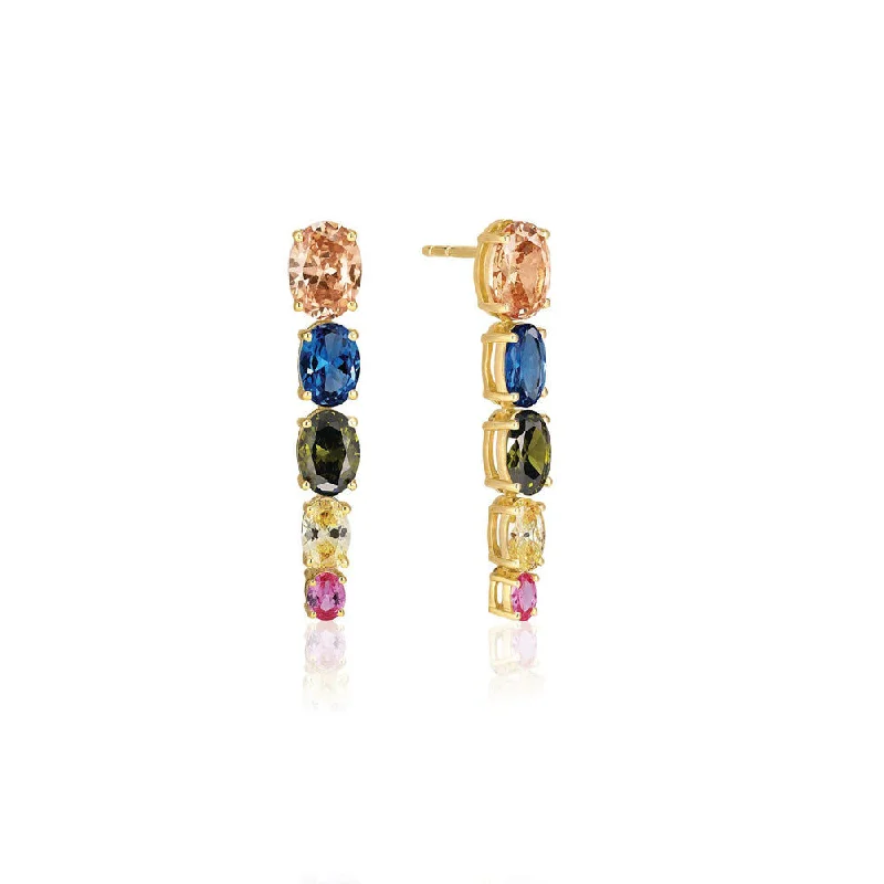 Women’s circle earrings-Ellisse Lungo Cinque 18K Gold Plated Earrings w. Colored Zirconias