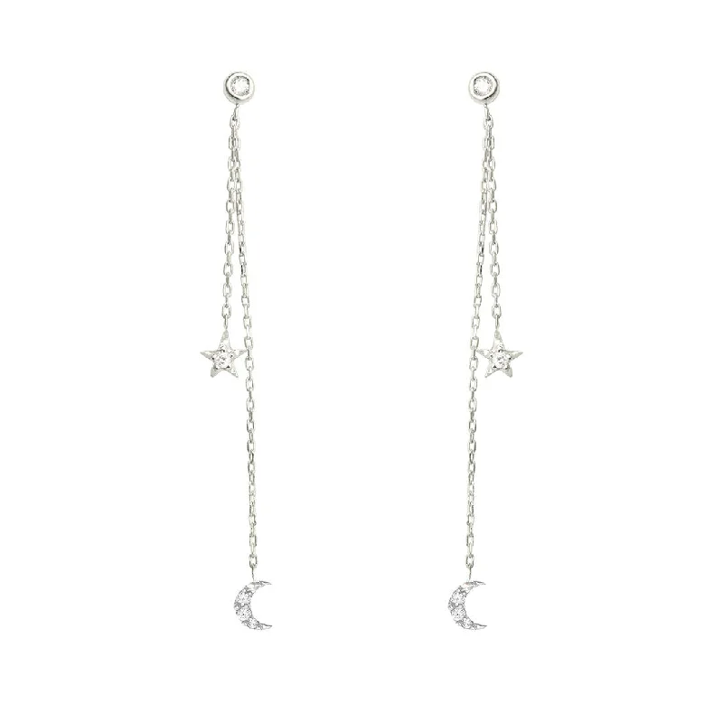 Women’s circle earrings-Dancing Celestial Duo 18K White Gold Earring w. Diamonds