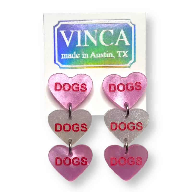 Women’s circle earrings-Dogs Dogs Dogs Candy Hearts